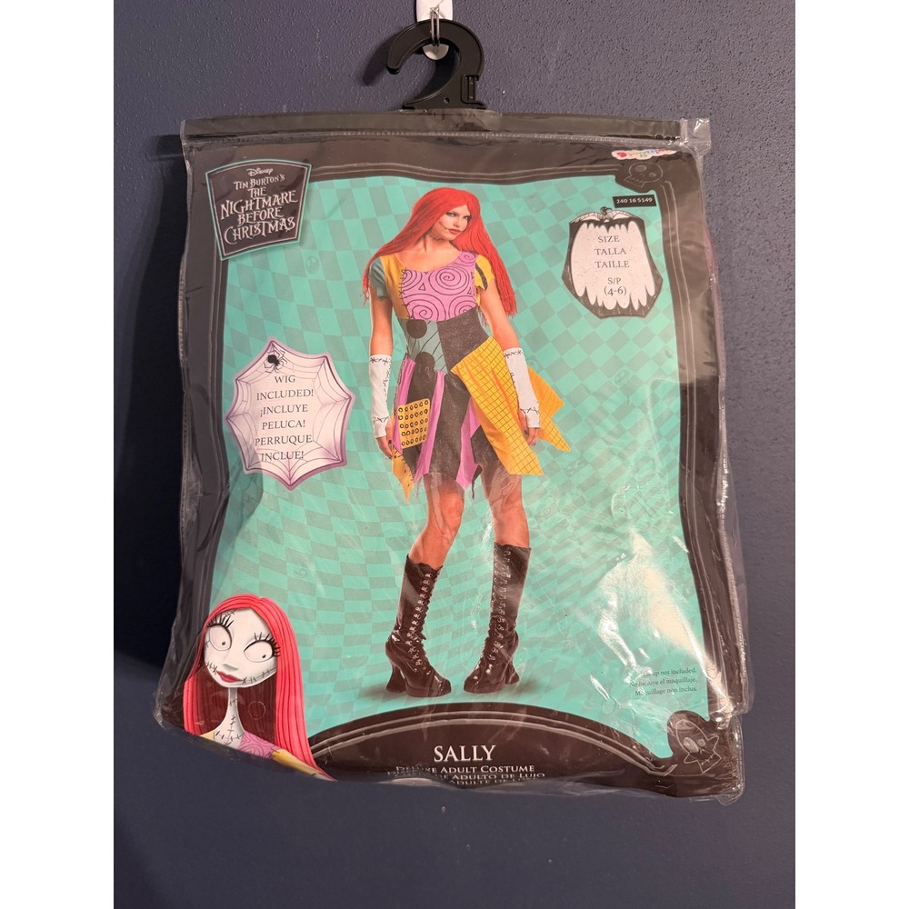 Disney Sally Costume Small 4-6 Nightmare Before Christmas Deluxe Dress Wig NWT